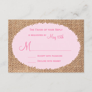 Rustic Country Burlap Pink Wedding RSVP Cards