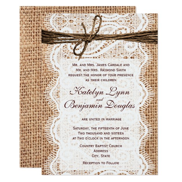 Rustic Country Burlap Print Wedding Invitation