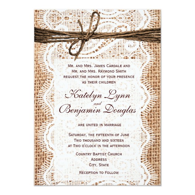 Rustic Country Burlap Print Wedding Invitation