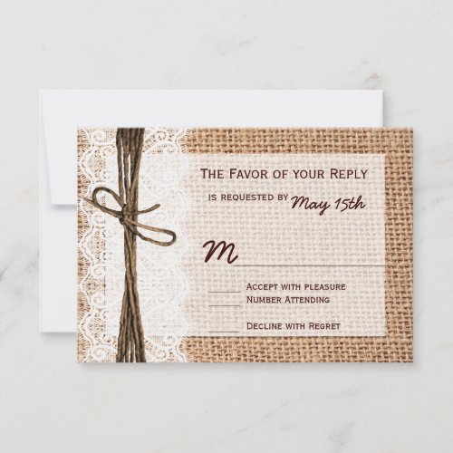 Rustic Country Burlap Print Wedding RSVP Cards