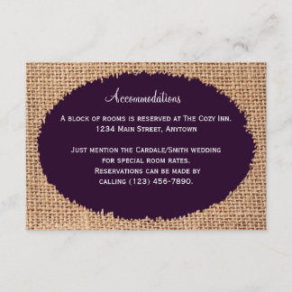 Rustic Country Burlap Purple Accommodations Cards