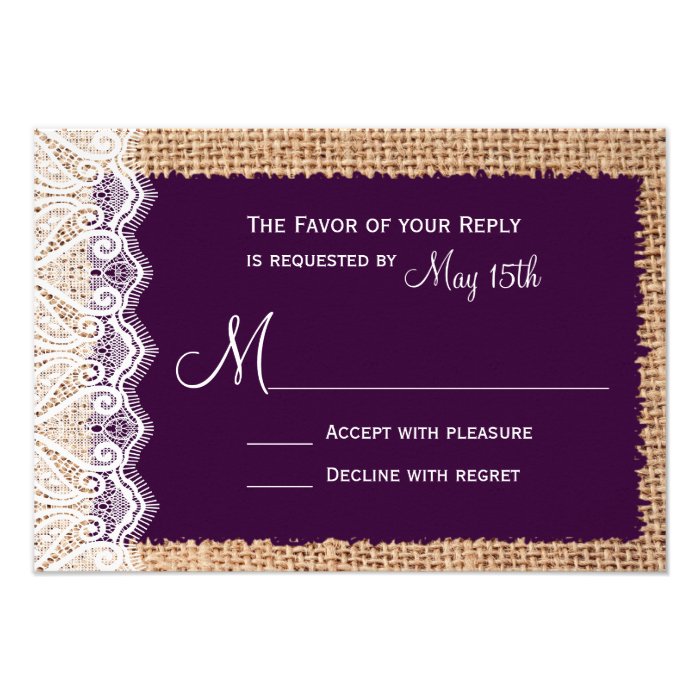 Rustic Country Burlap Purple RSVP Cards