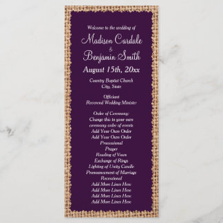 Rustic Country Burlap Purple Wedding Programs
