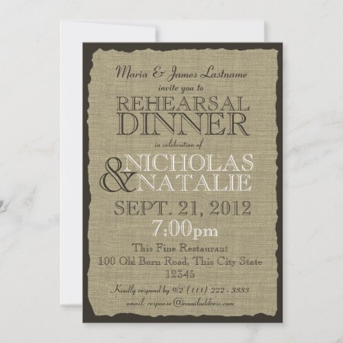 Rustic Country Burlap Rehearsal Dinner Announcements