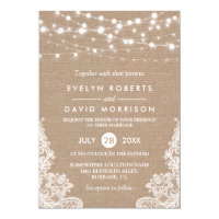 Rustic Country Burlap String Lights Lace Wedding Card