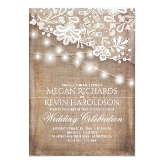 Rustic Country Burlap and Lace Wedding Invitation
