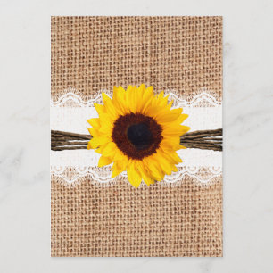 Rustic Country Burlap Sunflower Lace Wedding Invitation