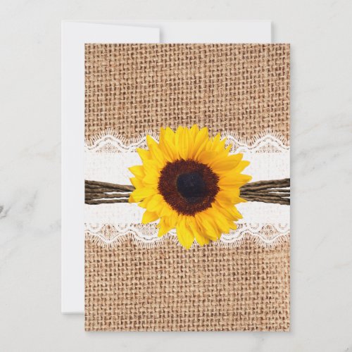 Rustic Country Burlap Sunflower Lace Wedding Announcement