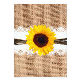 Rustic Country Burlap Sunflower Lace Wedding Invitation