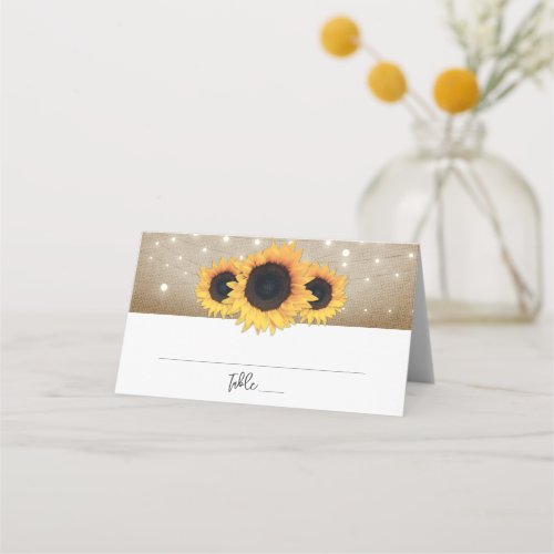 Rustic Country Burlap Sunflower Wedding Place Card