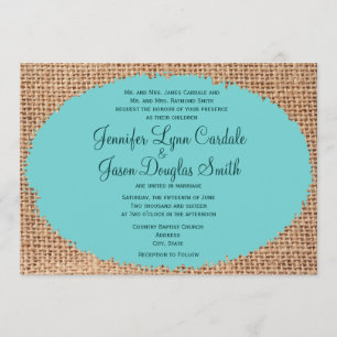 Rustic Country Burlap Turquoise Wedding Invitation