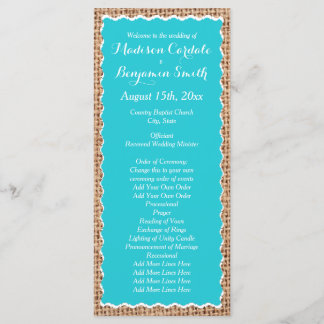 Rustic Country Burlap Turquoise Wedding Programs