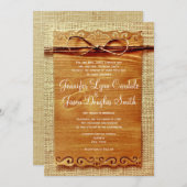 Rustic Country Burlap Twine Bow Wedding Invitation (Front/Back)