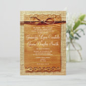 Rustic Country Burlap Twine Bow Wedding Invitation (Standing Front)