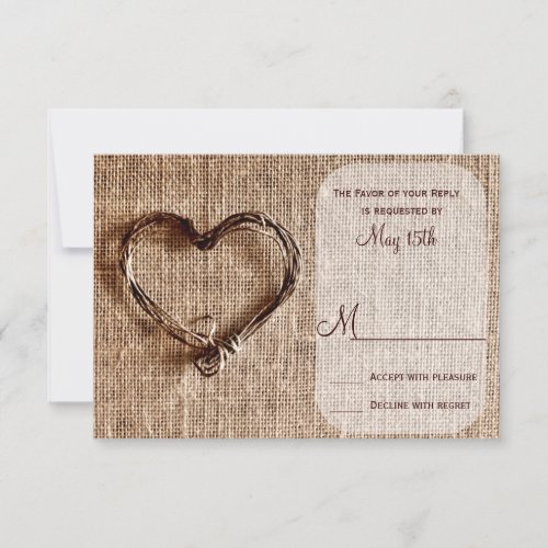 Rustic Country Burlap Twine Heart Wedding RSVP