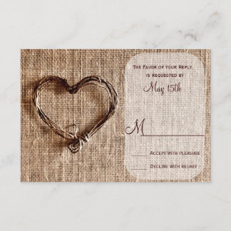Rustic Country Burlap Twine Heart Wedding RSVP Card