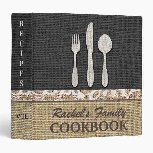 Rustic Country Burlap Vintage Recipe Cookbook Binder