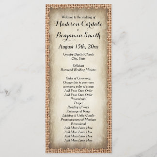 Rustic Country Burlap Vintage Wedding Programs
