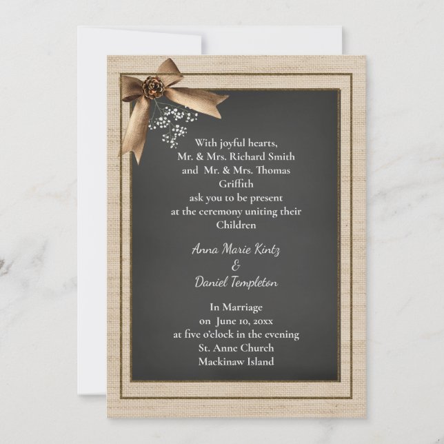 Rustic Country Burlap Wedding Invitation (Front)