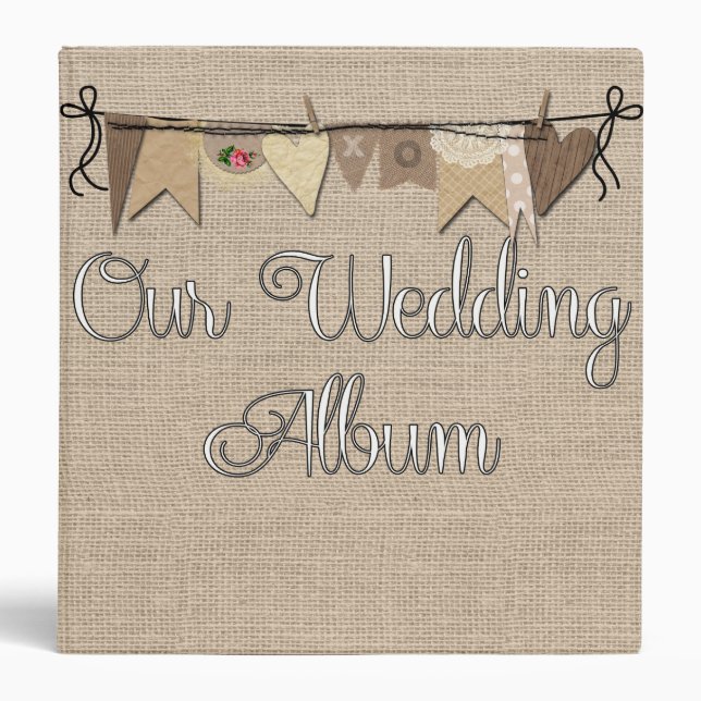 Rustic Country Burlap Wedding Photo Album Binder (Front)