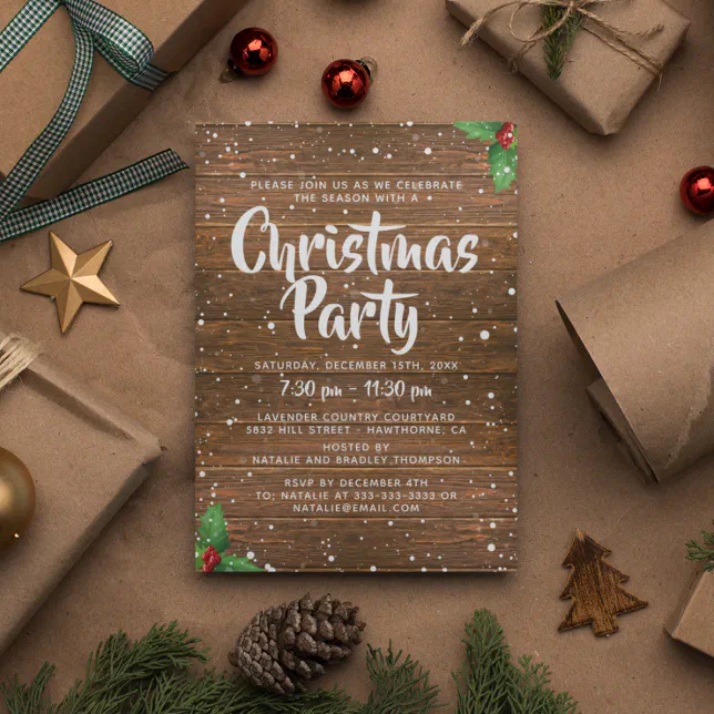 Rustic Country Business Company Christmas Party Invitation | Zazzle