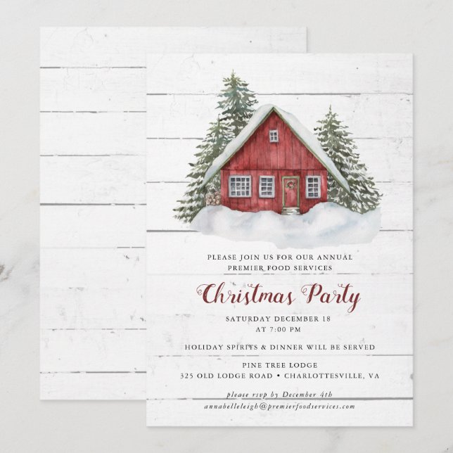 Rustic Country Cabin Christmas Party Invitation  (Front/Back)