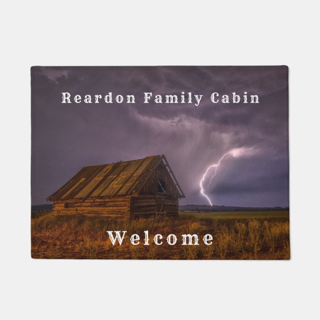  Rustic Country Cabin Lightning Clouds Doormat (Front)