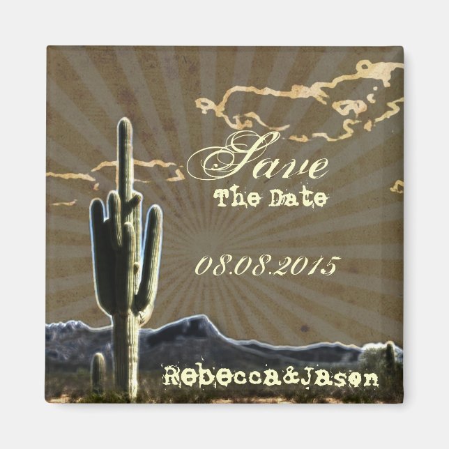 Rustic country cactus wedding save the date magnet (Front)
