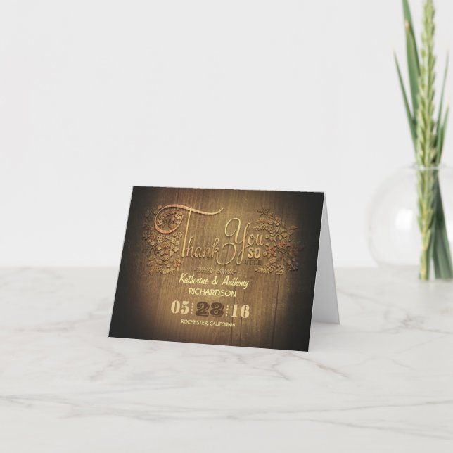 Rustic country calligraphy wedding thank you cards (Front)