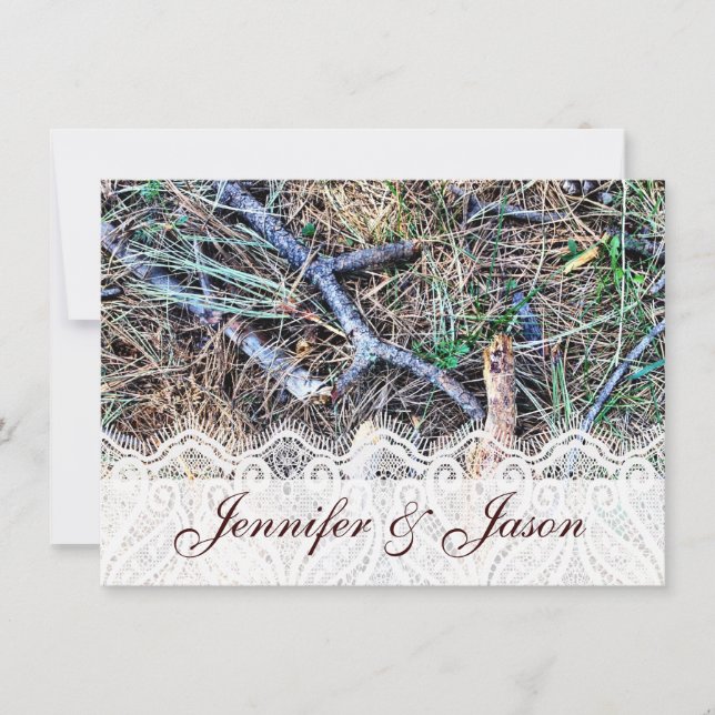 Rustic Country Camo and Lace Wedding Invitations (Front)