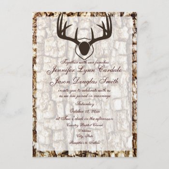 Rustic Country Camo Hunting Antlers Wedding Invite by CustomWeddingSets at Zazzle