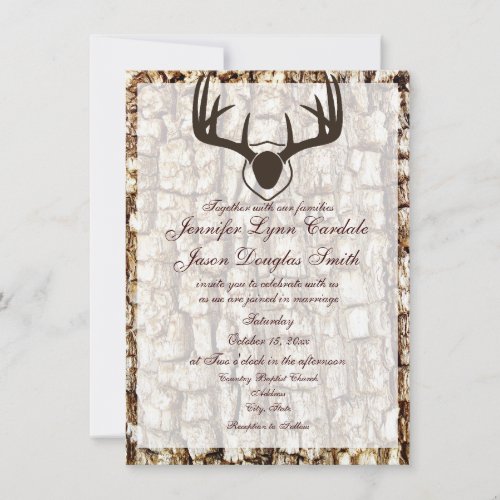 Rustic Country Camo Hunting Antlers Wedding Invite
