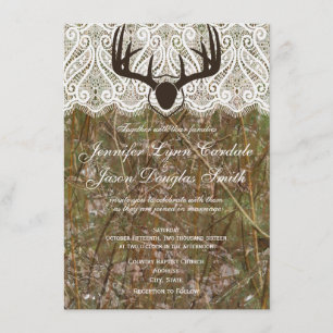Rustic Country Camo Hunting Antlers Wedding Invite
