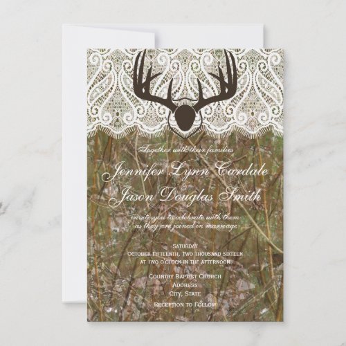 Rustic Country Camo Hunting Antlers Wedding Invite