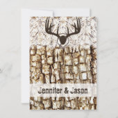 Rustic Country Camo Hunting Antlers Wedding Invite (Back)
