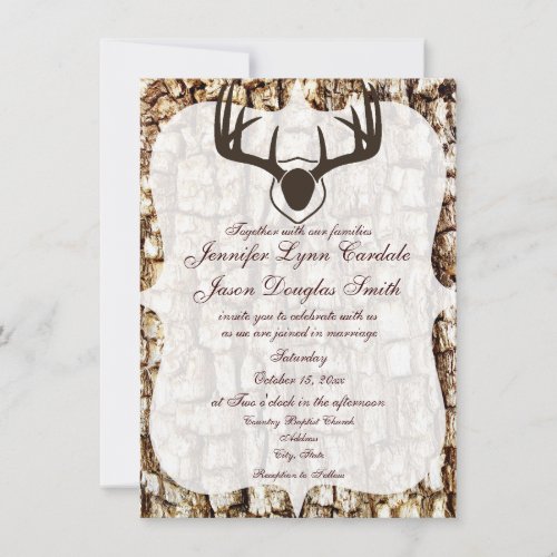 Rustic Country Camo Hunting Antlers Wedding Invite