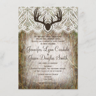 Rustic Country Camo Hunting Antlers Wedding Invite