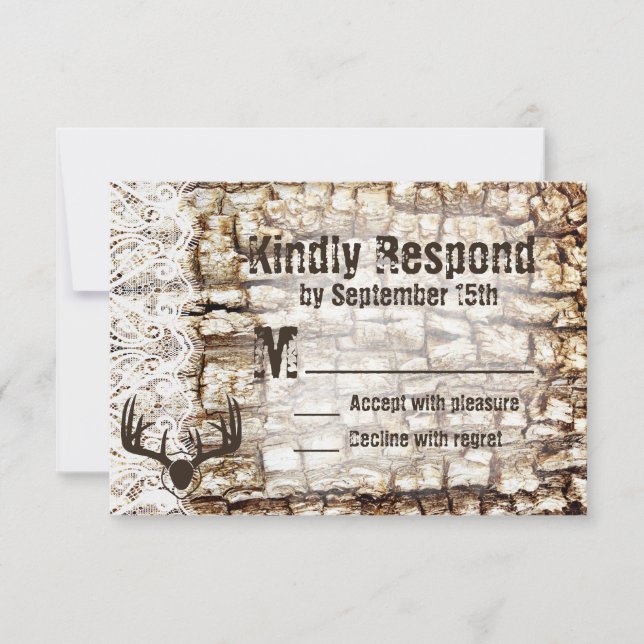 Rustic Country Camo Hunting Antlers Wedding RSVP (Front)