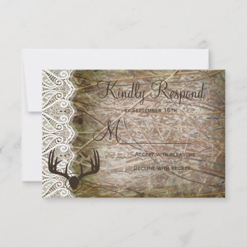 Rustic Country Camo Hunting Antlers Wedding RSVP