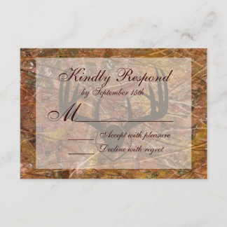 Rustic Country Camo Hunting Antlers Wedding RSVP Card