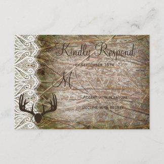 Rustic Country Camo Hunting Antlers Wedding RSVP Card