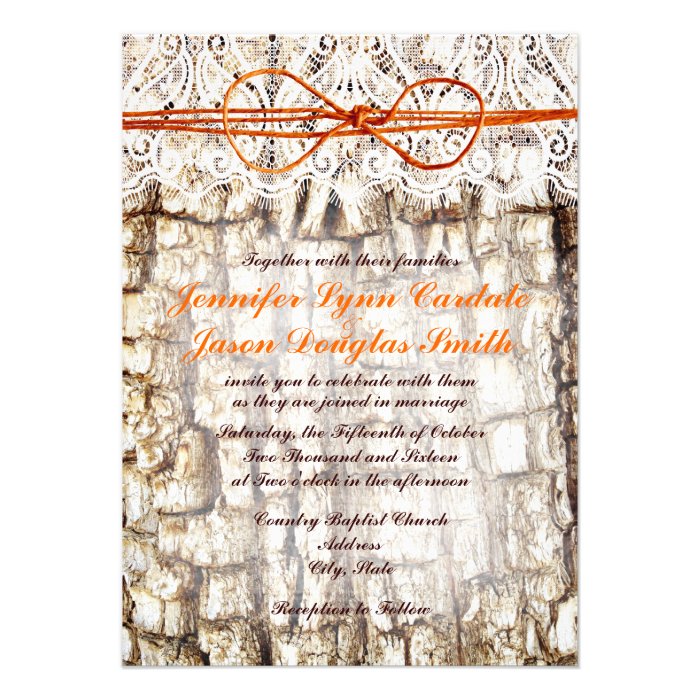 Rustic Country Camo Orange Bow Wedding Invitations