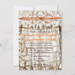 Rustic Country Camo Orange Bow Wedding Invitations