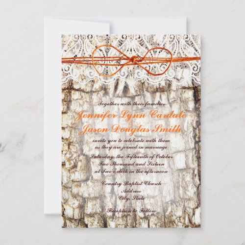 Rustic Country Camo Orange Bow Wedding Invitations