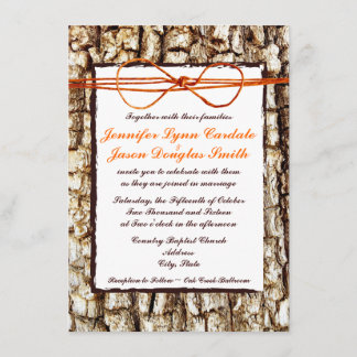 Rustic Country Camo Orange Bow Wedding Invitations