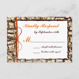 Rustic Country Camo Orange Bow Wedding RSVP Card