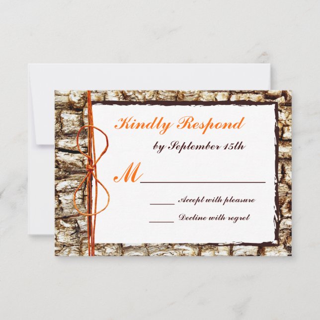 Rustic Country Camo Orange Bow Wedding RSVP Card (Front)
