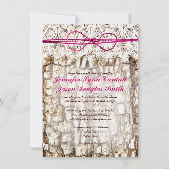Rustic Country Camo Pink Bow Wedding Invitations