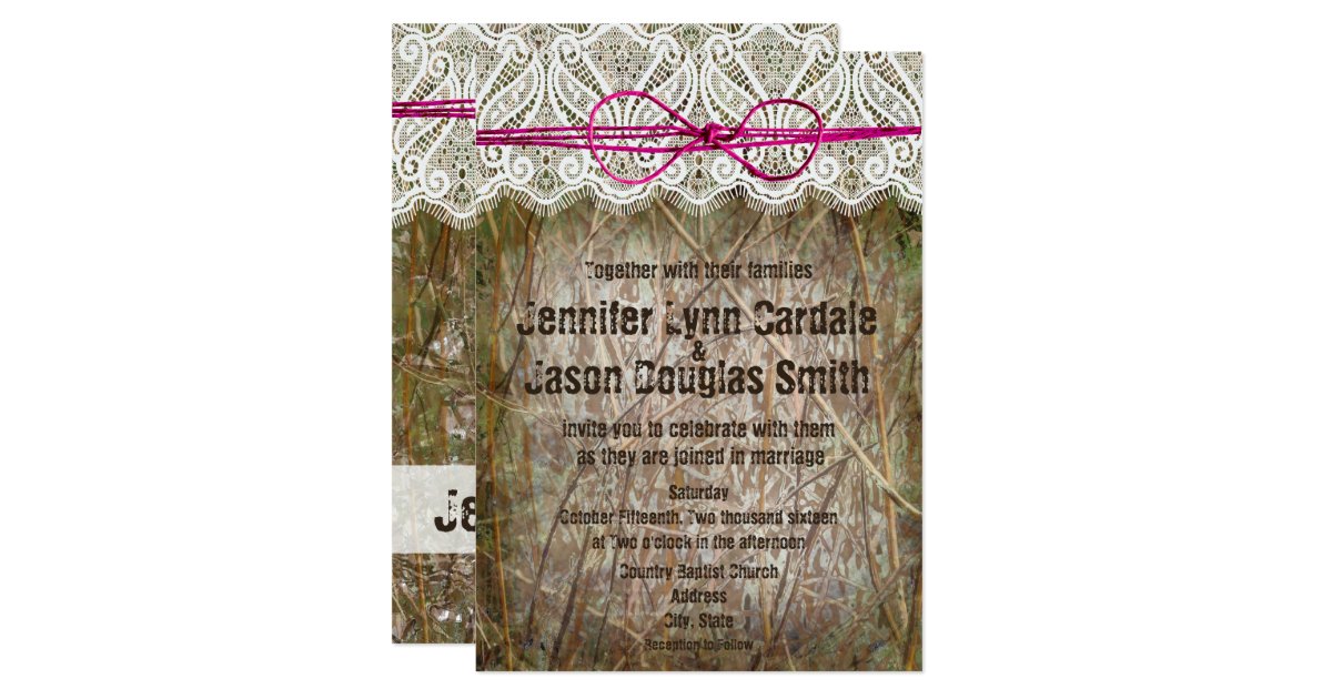 Rustic Country Camo Pink Bow Wedding Invitations Zazzle