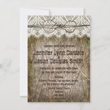 Rustic Country Camo Pink Bow Wedding Invitations by CustomWeddingSets at Zazzle